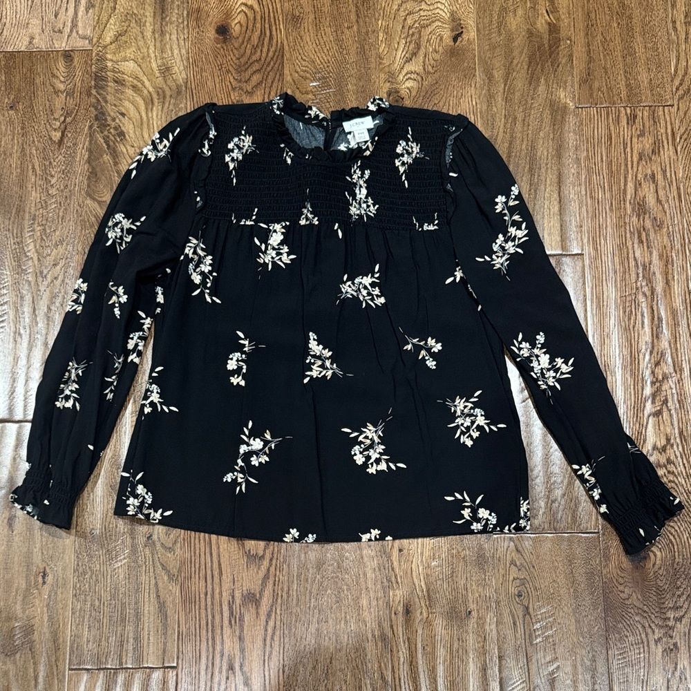 J Crew Floral Black Blouse Sz PM